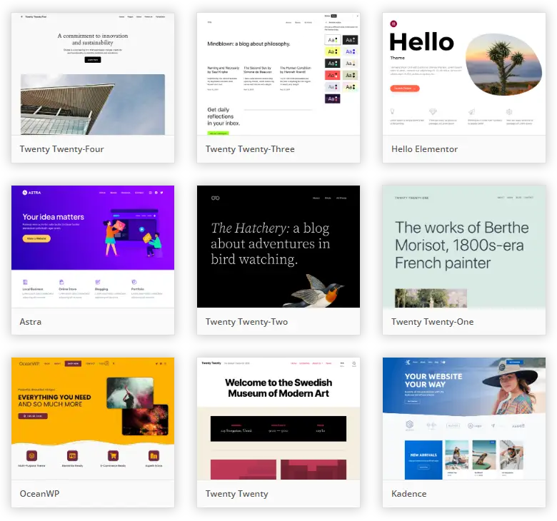 WordPress theme thumbnails